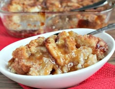 a close up of a bowl of food on a table