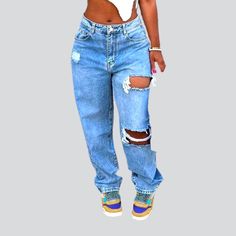 Make a statement this summer with our 2023 Summer Collection of grunge-inspired straight-leg distressed jeans! Featuring a mid-waist fit. luxurious denim fabric. zipper and button closure. and raw hem for an edgy look. these jeans will make you stand out from the crowd.Distinctive Features: Grunge-Inspired: Stand out from the crowd with these unique and fashionable jeans. Straight-Leg: Flatter your figure with a timeless straight-leg fit. Distressed: Achieve an effortlessly cool. vintage look. M Trendy Ripped Medium Wash Cropped Jeans, Trendy Ripped Cropped Jeans In Medium Wash, Trendy Cutoff Cropped Denim Jeans, Trendy Dark Wash Cutoff Flare Jeans, Urban Style Ripped Denim Jeans, Urban Style Ripped Jeans, Urban Ripped Denim Jeans, Trendy Denim Blue Cropped Jeans With Frayed Hem, Ripped Rigid Denim Cropped Jeans For Fall