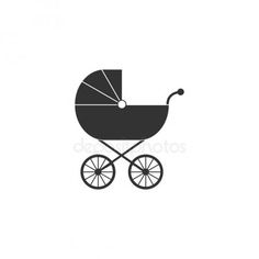 a black and white silhouette of a baby carriage or stroller on a white background