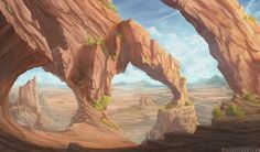 an artist's rendering of some rocks in the desert