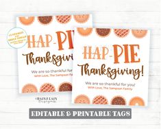 two printable thanksgiving cards with pumpkin pies on them