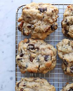 chocolate chip cookies cooling on a wire rack