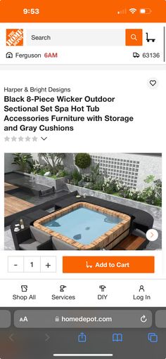 an orange and white website with the words black - plate wicker outdoor sectional spa tub