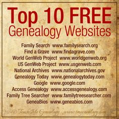 a sign that says top 10 free geneeloy web sites for family searchs