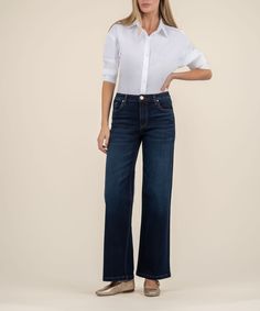 Elevate your denim collection with these High Rise Wide Leg Clean Hem jeans. Featuring a flattering high-rise waist and polished wide-leg silhouette, they're perfect for a modern, sophisticated look. Corduroy Coat, High Rise Wide Leg Jeans, Boyfriend Shirt, Denim Coat, Wide Leg Denim, Colored Denim, Cropped Denim, Denim Outfit, 70s Fashion