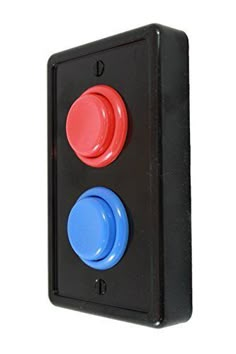 a red and blue light switch on a white background