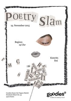 an advertisement for poetry slam with the words written on it