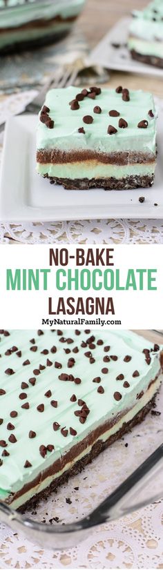 no - bake mint chocolate lasagna is an easy dessert recipe