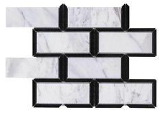 white and black marble mosaic tile on a white background with black trimmings in the middle