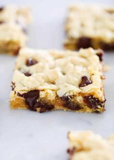 chocolate chip cookie bars on a baking sheet