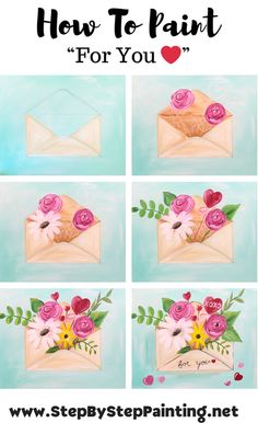 how to paint flowers in an envelope with step by step instructions for beginner painting