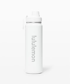 a white water bottle sitting on top of a table