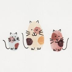 three cats with different colors and sizes on them