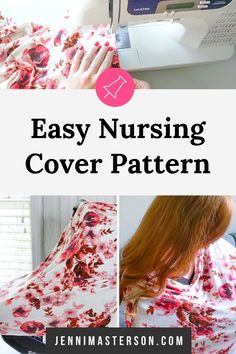 the sewing machine is being used to sew this nursing cover with flowers on it