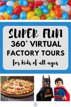 the lego batman movie poster with text overlay that reads, super fun 360 virtual factory tours for kids of all ages