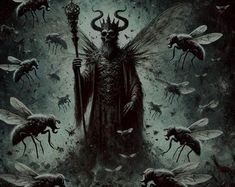 an image of a demon surrounded by bees