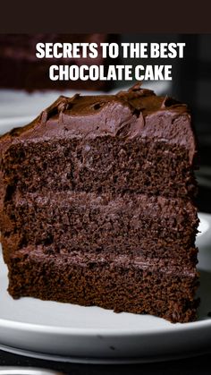 a slice of chocolate cake on a white plate