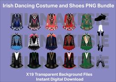 the irish dancing costume and shoes png bundle is available for all ages to choose from