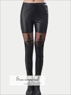 Sun-Imperial - High Quality Wholesale Punk Black Faux Leather Gothic Lace Legging Women Bandage Lace – SUN-IMPERIAL Bandage Leggings, Punk Woman, Gothic Lace, Lace Up Leggings, Lace Leggings, Women Bottoms, Mesh Leggings, Tough Love, Leather Leggings