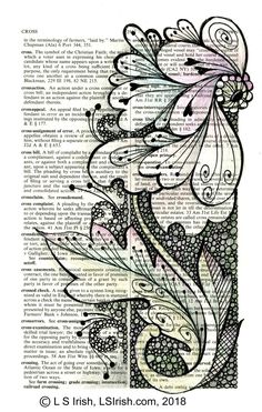 a drawing on an old book page with flowers and leaves in the middle, surrounded by words