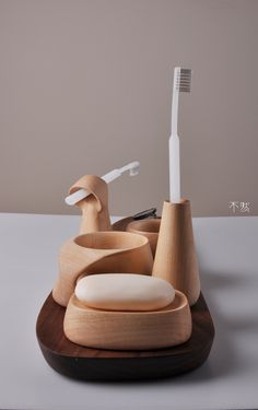 the toothbrush holder is made out of wood