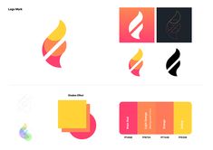 the logo design is designed to look like an abstract, colorful flame with different colors and shapes