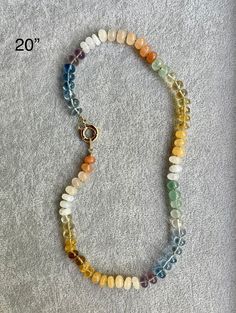 Multi-Gemstone necklace, 20" long w/ 14k Gold Plated Captains Wheel Clasp Multi-colored Semi-Precious Stones on Hand-Knotted Silk Handmade Multi Gemstone Necklace, Gemstone Necklace, Semiprecious Stones, Precious Stones, Semi Precious, Gold Plate, Beaded Necklace, Plating, Jewelry Necklaces