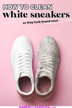 a pair of white sneakers with the words how to clean white sneakers so they look brand new