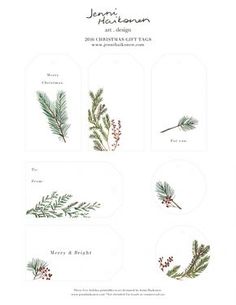 an image of christmas cards with evergreen leaves and berries