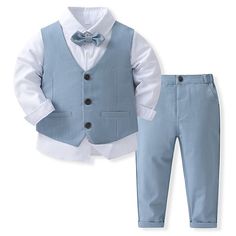 Season:Summer,Spring; Fabric:Cotton; Sleeve Length:Long Sleeve; Look After Me:Machine wash; Gender:Boys; Quantity:4 Pieces; Style:Fashion; Occasion:Formal; Kids Apparel:Shirt  Pants,Clothing Set; Age Group:Kids; Pattern:Solid Color; Age:7-13 Years; Listing Date:04/24/2023; Weight (kg):; Bust:; Length [Bottom]:; Length [Top]:; Waist: Toddler Boy Dress Clothes, Terno Slim Fit, Bow Tie Suit, Boys Birthday Outfits, Terno Slim, Style Gentleman, Gentleman Outfit, Tuxedo Vest