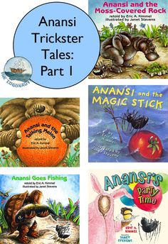 four children's books about ants and other animals with the title anansi trickster tales part 1