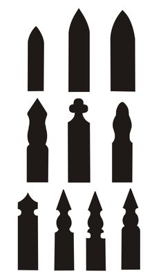 the silhouettes of different shapes and sizes of tombstones