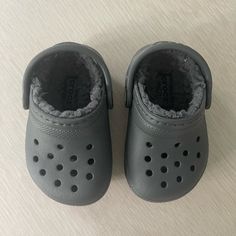 Baby Fur-Lined Crocs In Gray. Never Worn. Crocs Fur, Crocs For Boys, Fur Lined Crocs, Baby Crocs Shoes Boys, Jibbitz Ideas, Toddler Boy Crocs, Baby Fur, Lined Crocs, Toddler Crocs