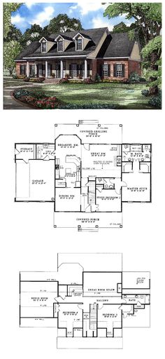 two story house plans with large front and back porchs, an open floor plan for the