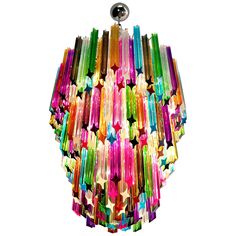 a multicolored chandelier hanging from a ceiling