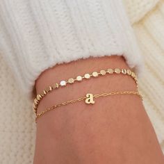 "Dainty Bracelet Set / Initial Bracelet / Dot Bracelet / Layering Bracelet / Delicate Bracelet / Layered Bracelet / Bridesmaid Bracelet 💖 New Arrival Sold as a set These 18K Gold Filled bracelets are a necessary accessory in your daily combination, they are simply delicate and resistant, they will become part of you! You will love them Our Set of Thin but Resistant Bracelets, made on a stainless steel base with three layers of 18K Gold Filled, will be your ideal combination to wear every day wi Metal Bead Bracelet, Bracelet Layering, Bracelet Initial, Geometric Bracelet, Dainty Bracelet, Bridesmaid Bracelet, Jewelry Lookbook, Initial Bracelet