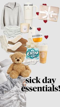 sick day essentials! Room Checklist, Sick Day, Cute Pjs, What To Do When Bored, Crazy Day, Im Sick, Cold Remedies