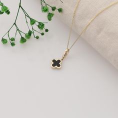 ✨ PENDANT 14K Gold Clover Necklace, Dainty Four Leaf Clover Pendant, Flower Necklace, Gift For Her ✨ Details : *Gold KT: 14K Solid Gold * Chain lengths:14'',15'', 16'', 18", 20", 22",24" * Pendant width : 10mm * Pendant length :20mm ✨ SHIPPING All the orders will be shipped to the shipping address supplied through your Etsy Order. Please check this address is correct before finishing your check out. Artgenie Jewelry is not responsible for packages shipped to wrong addresses. It is the buyer's responsibility to ensure that all shipping information is correct prior to finish the purchase. ✨ ESTIMATED SHIPPING TIMES USA : 2-5 Business days Canada : 3-6 Business days U.K : 2-5 Business days Europe : 1-3 Business days ✨ STORE: https://www.etsy.com/shop/artgeniejewelry If you have any questions, Black Pendant Necklace For Mother's Day, Black Minimalist Jewelry For Birthday Gift, Minimalist Black Jewelry For Birthday Gift, Black Clavicle Chain Necklace For Her, Black Necklaces For Anniversary And Mother's Day, Black Round Jewelry For Birthday Gift, Black Pendant Jewelry For Mother's Day, Elegant Flower-shaped Necklace For Birthday Gift, Black Necklace For Birthday And Mother's Day Gift