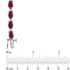 Dress her wrist in luxury with this gemstone and diamond bracelet. Crafted in cool 14K white gold, this beautiful line bracelet showcases 6.0 x 4.0mm oval-shaped bright red rubies separated by sparkling diamonds. Radiant with 3/8 ct. t.w. of diamonds and a brilliant polished shine, this 7.0-inch bracelet secures with a box clasp. Beautiful Bracelets, Box Clasp, Beautiful Lines, Sparkle Diamonds, Bright Red, Beautiful Bracelet, A Box, Diamond Bracelet, Ruby