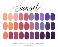 the swat list for sunset nail polish in shades of purple, orange and pinks