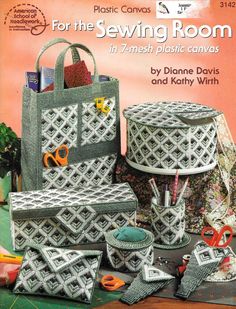 the book is about crochet and knitting for the sewing room in 7 mesh plastic canvass