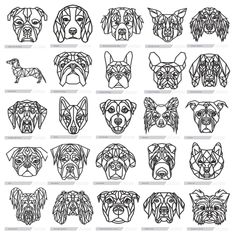 the dog's head shapes are drawn in black and white, with different angles