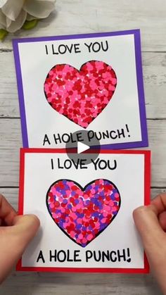 two handmade valentine's day cards with pink and red confetti hearts