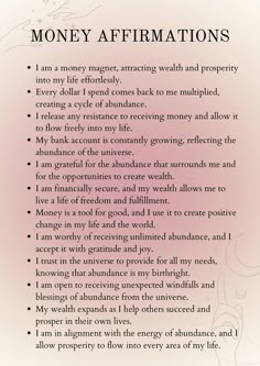 a poem written in black and white with the words money affirmations on it