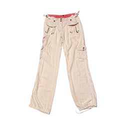 Vintage Danangs Creamy White With Lots Of Cargo Pockets Delicate Studding Throughout. Ties At Ankles Da Nang, White Silk, Creamy White, Pink White, Pant Jumpsuit, Pants For Women, Silk, Pants, Pink