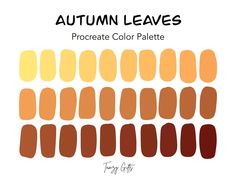 The Autumn Leaves Gradient Palette was created to showcase 30 different colors which complement each other. This palette can be used for many reasons, such as to create a beautiful design or to help a business choose their brand colors.  What you will receive: - A PDF with instructions on how to upload your color palette to Procreate.  - A PDF with the hex codes of all 30 colors which you can use in Canva, Adobe Photoshop, Adobe Illustrator, Procreate, etc.  - 1 swatches document with 30 colors Orange Brown Wedding, Hex Code Color Palette, Palette Autumn, Procreate Tools, Code Color, Brown Wedding, Jaune Orange, Fall Color Palette