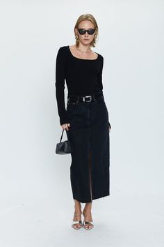 Alice Midi Skirt - Underground High Hips, Denim Design, A Well, Dark Black, Midi Length, Midi Skirt, Jumpsuit, Skirt, Clothes