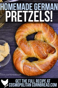 homemade german pretzels with peanut butter on the side