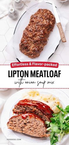 Craving comfort food but short on time? Lipton Meatloaf comes to the rescue! This easy recipe uses a handy packet of Lipton soup mix to create a flavorful and juicy meatloaf in no time. With just 5 ingredients and minimal prep, it's perfect for whipping up a satisfying lunch or dinner for the whole family. Feeling fancy?  Serve it with a side salad and mashed potatoes for a complete and delicious meal. Full recipe and video on my blog! Lipton Meatloaf Recipe, Lipton Meatloaf, Juicy Meatloaf, Lipton Soup, How To Cook Meatloaf, Meatloaf Ingredients, American Recipes, Easy Meatloaf