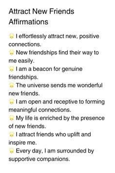 a poem written in two different languages with the words attract new friends affirmations